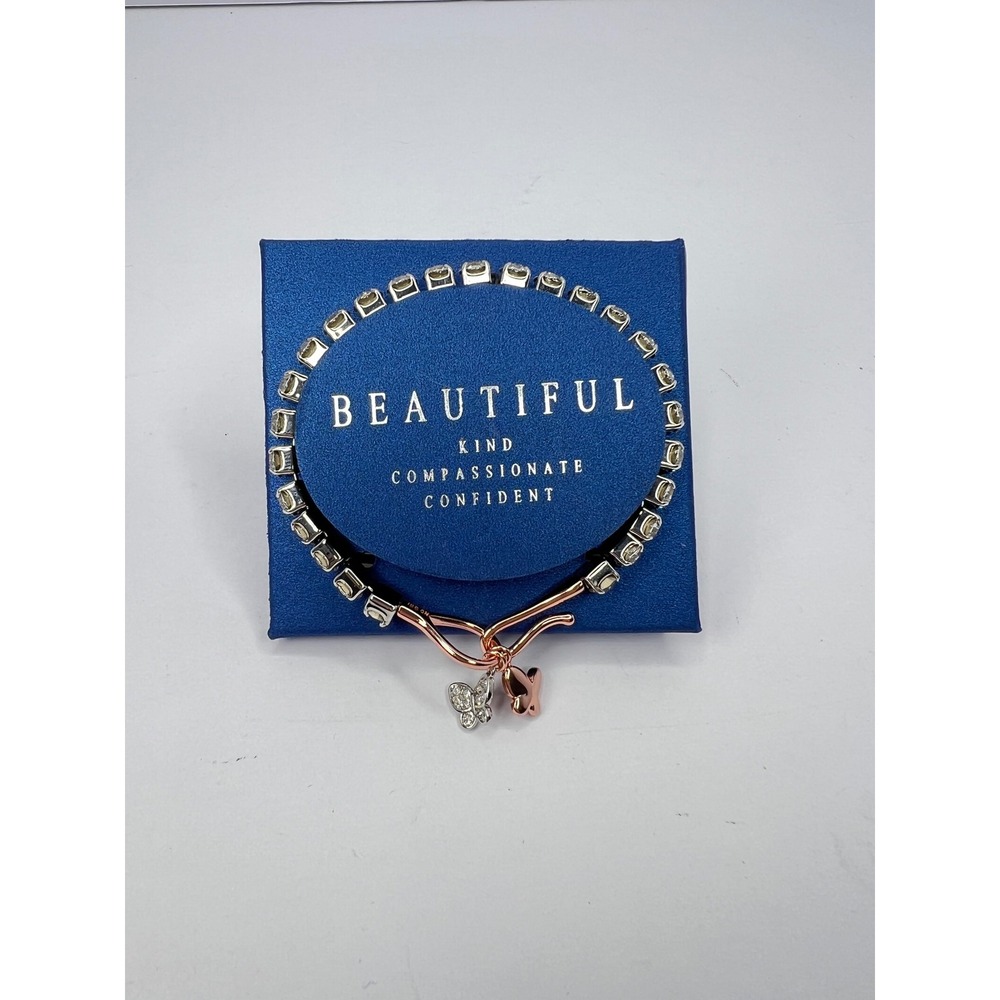 Swarovski Crystal "Beautiful" Two Tone Bracelet Butterflies‎ New Tennis Bling